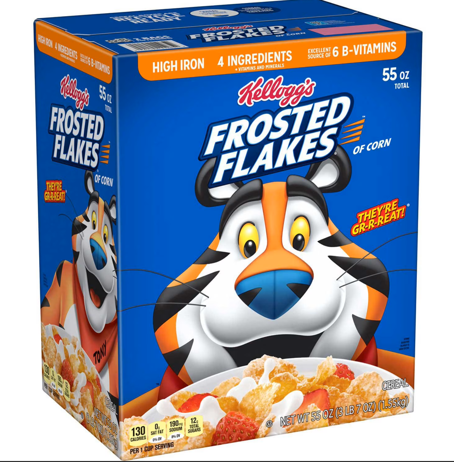 Kellogg’s Frosted Flakes Cereal – Sweet & Crispy Corn Flakes, 55 oz Family Size | Wizo