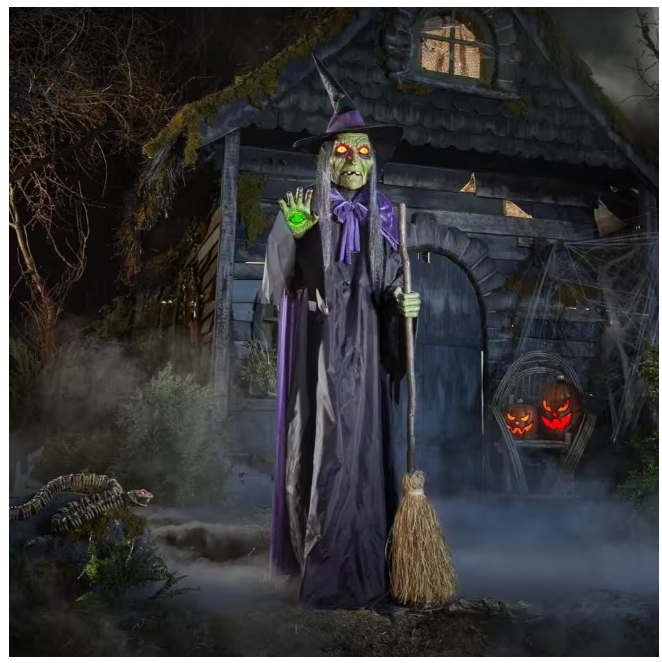 Gruesome Grounds Animated LED Spellcasting Witch 7 ft. Home Accents