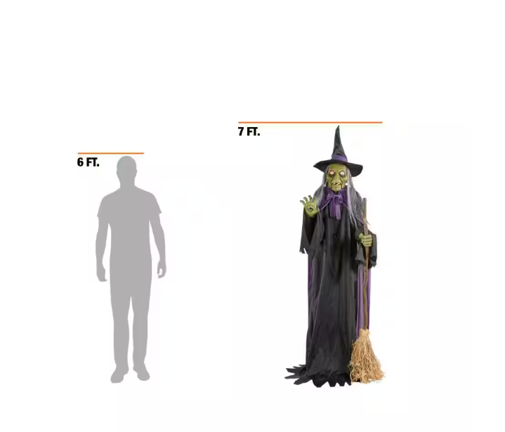 Gruesome Grounds Animated LED Spellcasting Witch 7 ft. Home Accents