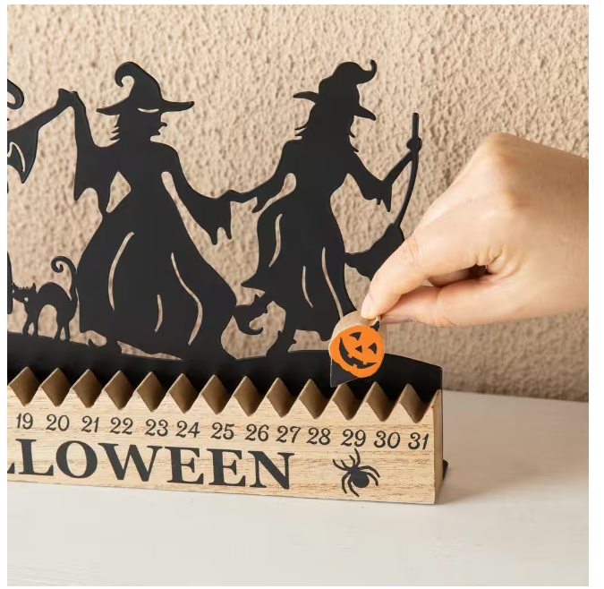 Halloween Wooden and Metal Dancing Witch Silhouette Countdown Table Sign Glitzhome 7.5 in. H
