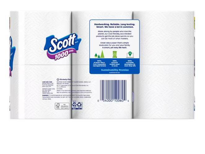 Scott White Toilet Tissue (1000-Sheet 12 Rolls Per Pack)