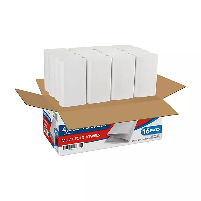 Marathon Multifold 1-Ply Paper Towels, White, 9.2" x 9.4" (250 towels/pk., 16 pks.)