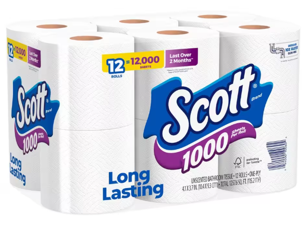 Scott White Toilet Tissue (1000-Sheet 12 Rolls Per Pack)