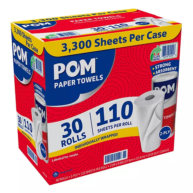 POM Individually Wrapped 2-Ply Paper Towels (110 sheets/roll, 30 rolls)