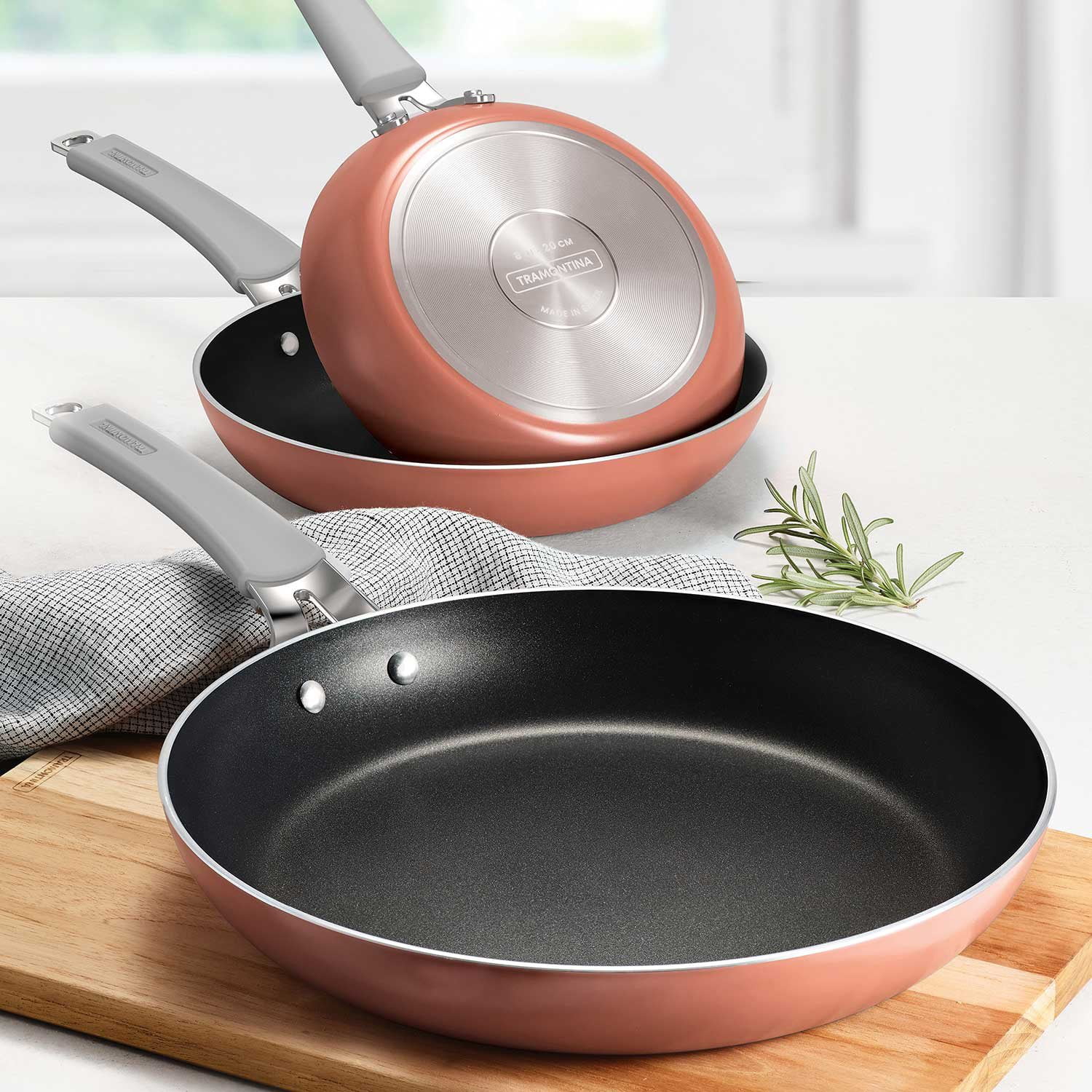 Tramontina 3-Pack Fry Pans with Nonstick Interior, 8,10 and 12 Inch Persimmon color