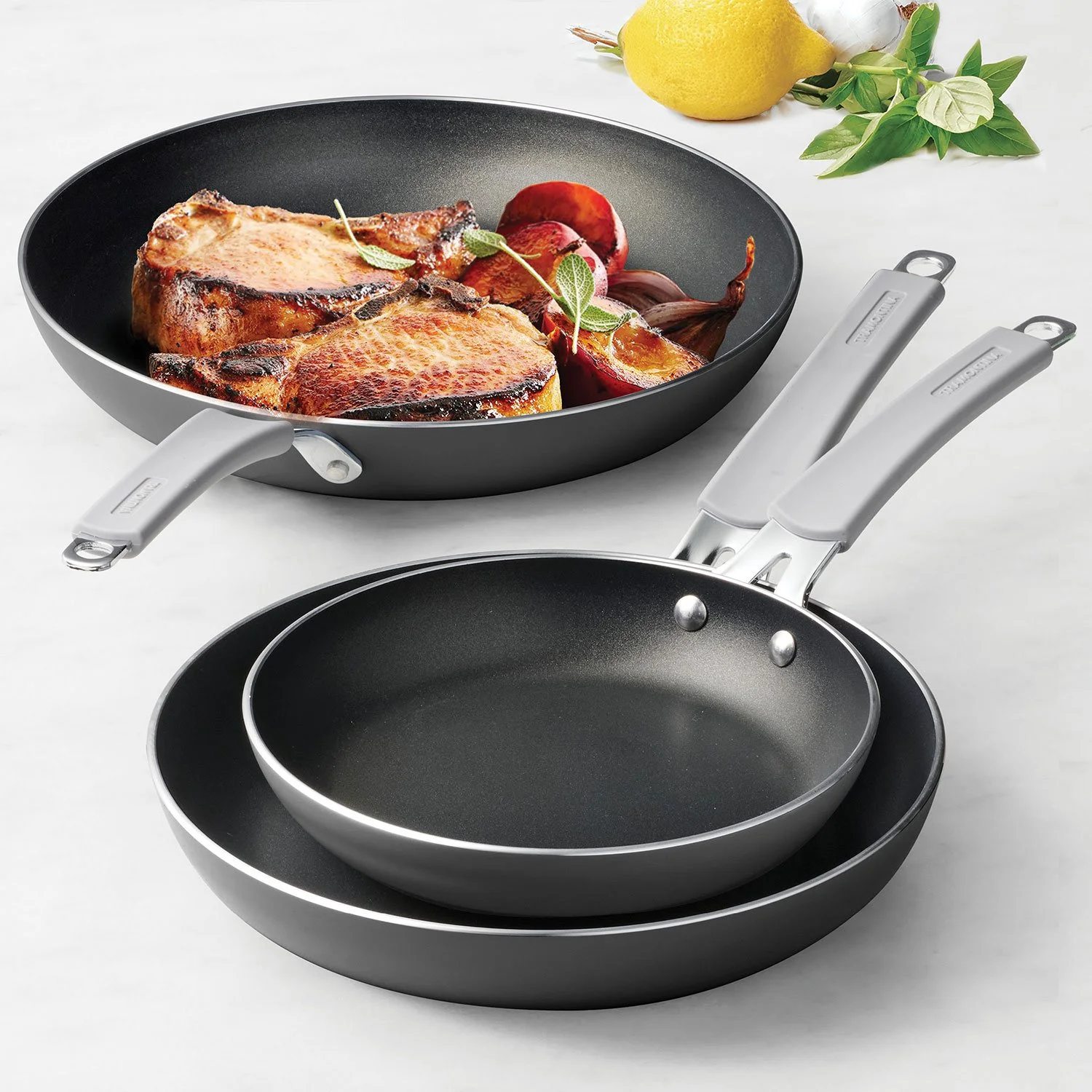 Tramontina 3-Pack Fry Pans with Nonstick Interior, 8,10 and 12 Inch  Charcoal color