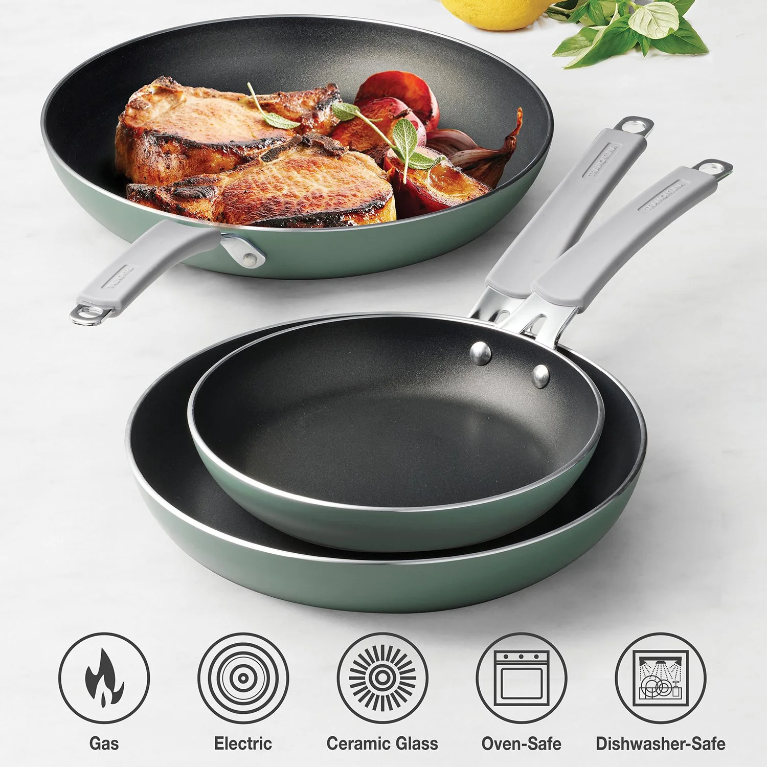 Tramontina 3-Pack Fry Pans with Nonstick Interior, 8,10 and 12 Inch Sea Salt color