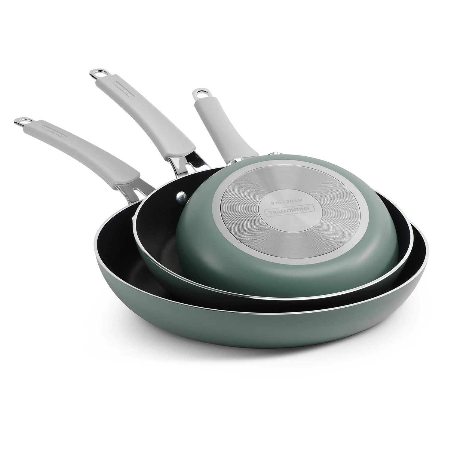 Tramontina 3-Pack Fry Pans with Nonstick Interior, 8,10 and 12 Inch Sea Salt color