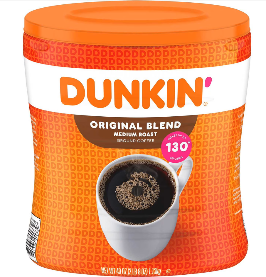 Dunkin' Donuts Original Blend Ground Coffee – Medium Roast, Smooth Balanced Flavor, Signature Café Taste, Large Value Canister, 40 oz. | Wizo