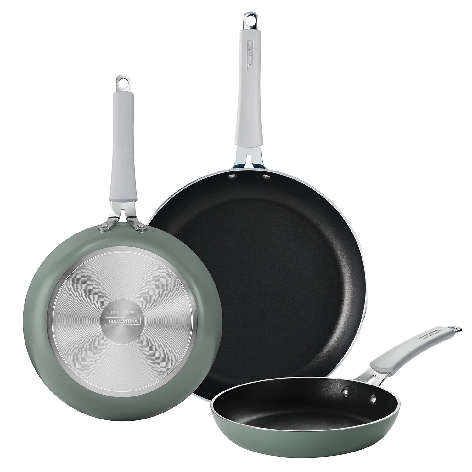 Tramontina 3-Pack Fry Pans with Nonstick Interior, 8,10 and 12 Inch Sea Salt color